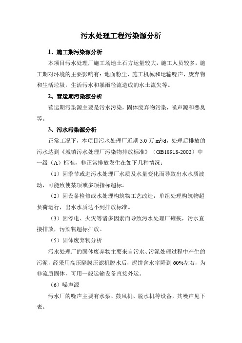 污水处理工程污染源分析