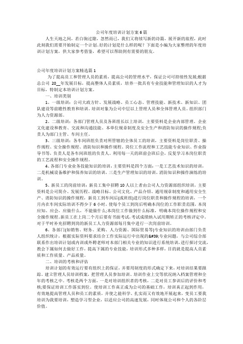 公司年度培训计划方案6篇