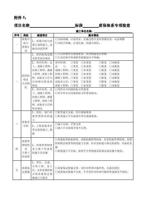 施工单位质保体系检查记录表