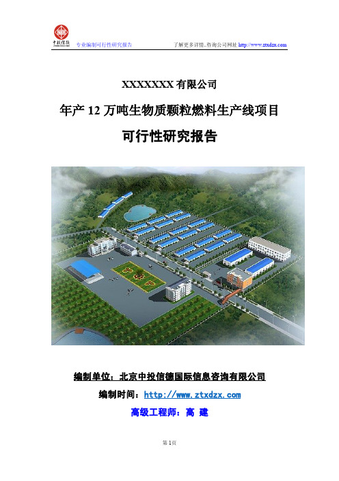 年产12万吨生物质颗粒燃料生产线项目可行性研究报告