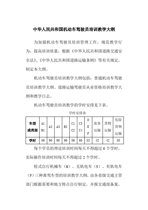 中华人民共和国机动车驾驶员培训教学大纲