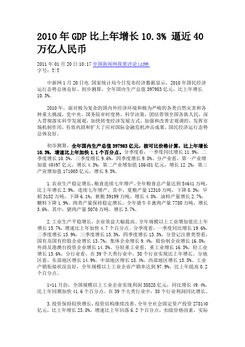2010年中国经济概况