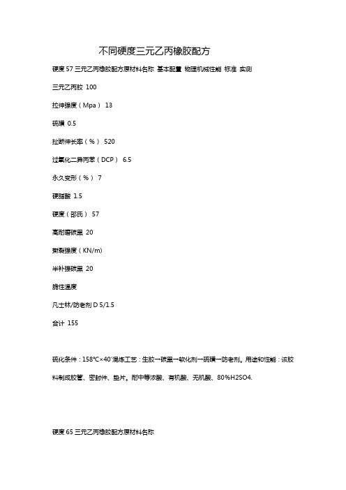 不同硬度三元乙丙橡胶配方