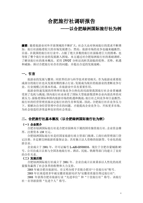 合肥旅行社调研报告