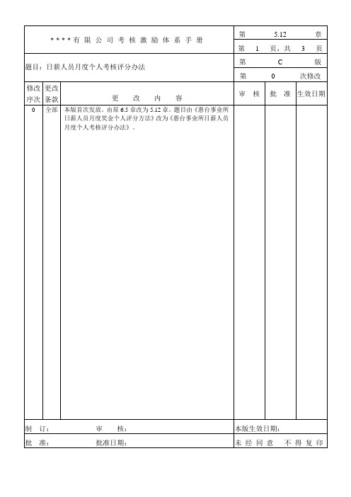 日薪人员月度个人考核评分办法