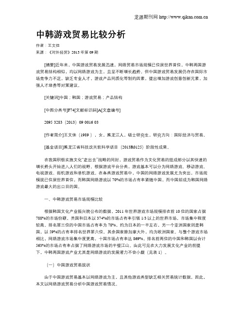 中韩游戏贸易比较分析