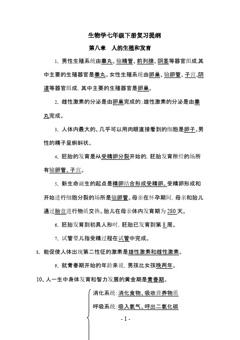苏教版七年级下全册生物复习资料