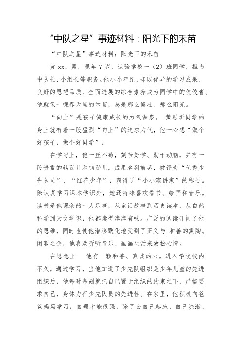 2023“中队之星”事迹材料：阳光下的禾苗