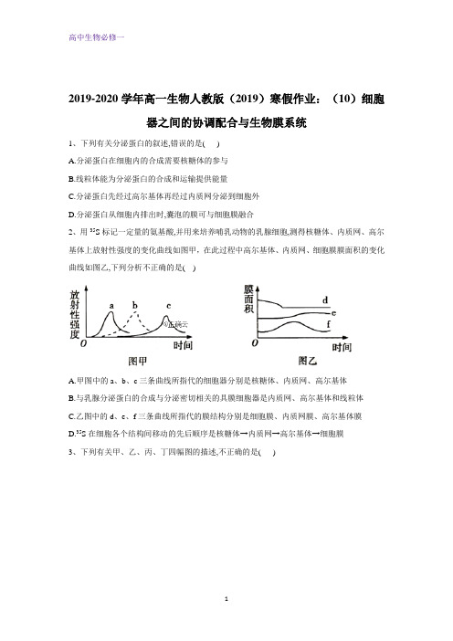 高一生物人教版寒假作业：(10)细胞器之间的协调配合与生物膜高中生物必修一  生物必修一  生物必修1系统