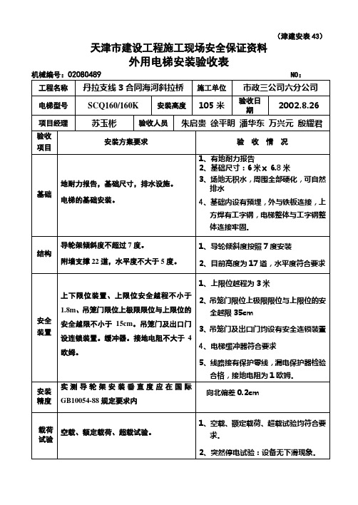 验收表(电梯)