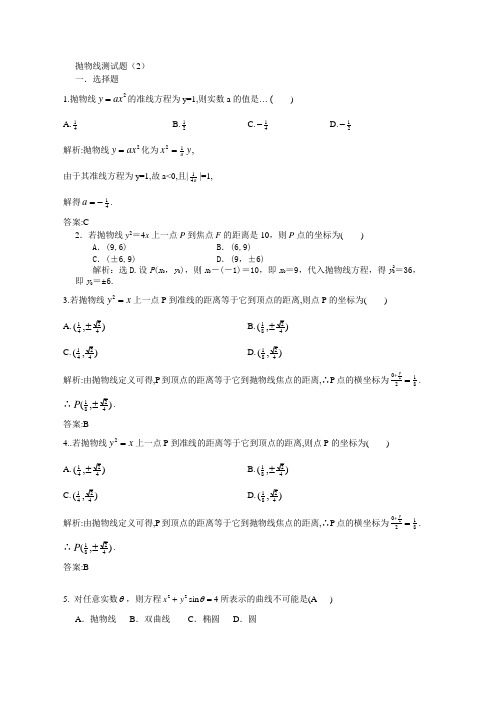 人教版选修2-1抛物线测试题2