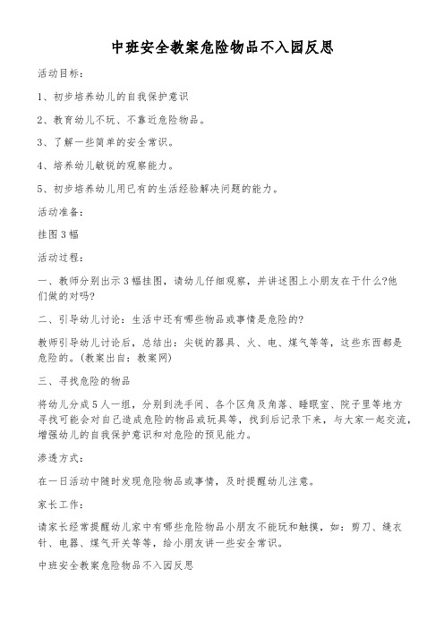 中班安全教案危险物品不入园反思