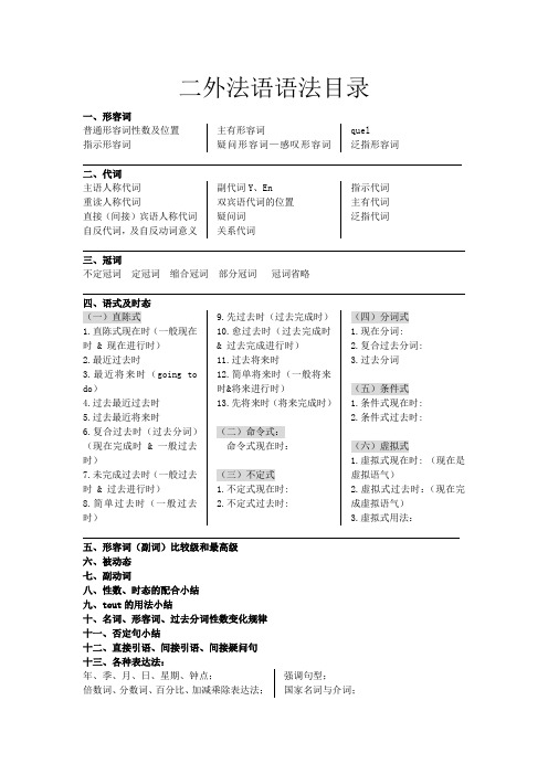 二外法语语法目录