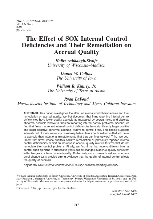 The Effect of SOX Internal Control Deficiencies and Their Remediation on Accrual Quality