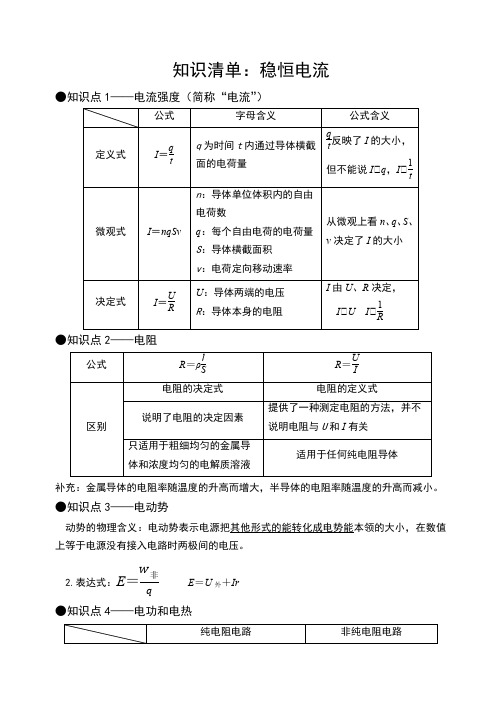 高考物理一轮复习知识清单稳恒电流