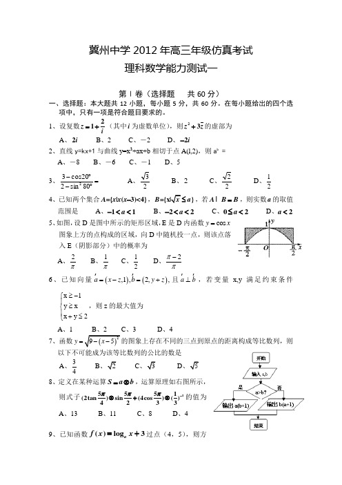 河北省冀州市中学2012届高三仿真考试(数学理)