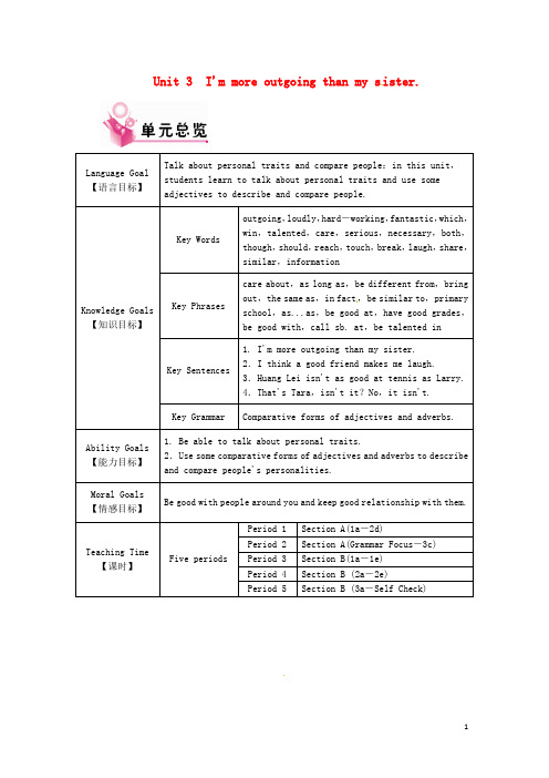 八年级英语上册 Unit 3 I'm more outgoing than my sister教案 (新版)人教新目标版