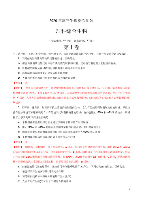 2020年高三生物模拟卷四