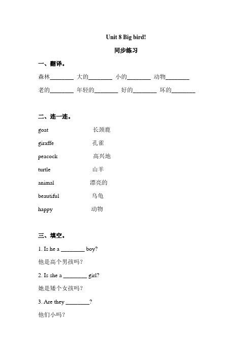 北师大英语三年级下unit 8 big bird! 练习(含答案)