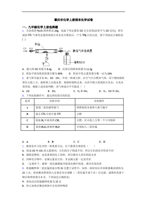 肇庆市化学初三化学上册期末化学试卷