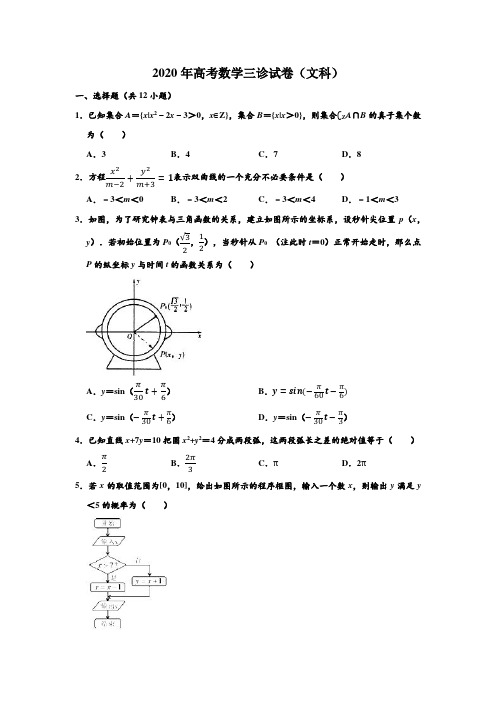 2020年四川省成都市树德中学高考数学三诊试卷(文科)(Word 含解析)