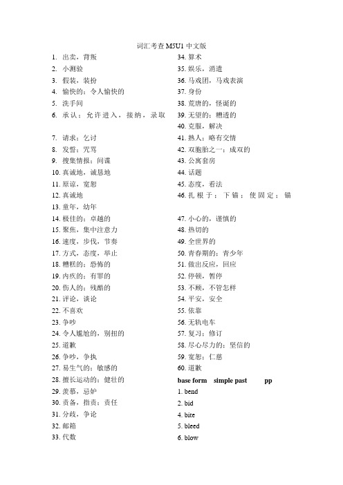 高中英语词汇考查M5U1中文版