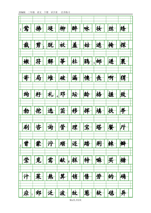 2018部编版二年级语文下册识字表生字注音(田字格)
