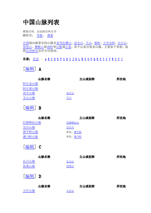 中国山脉列表