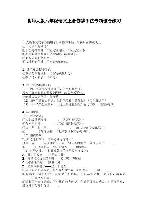 北师大版六年级语文上册修辞手法专项综合练习