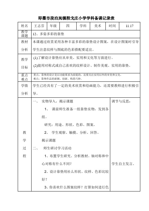 美术学科备课记录表5