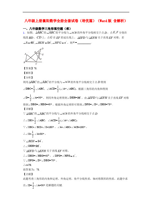 八年级上册襄阳数学全册全套试卷(培优篇)(Word版 含解析)
