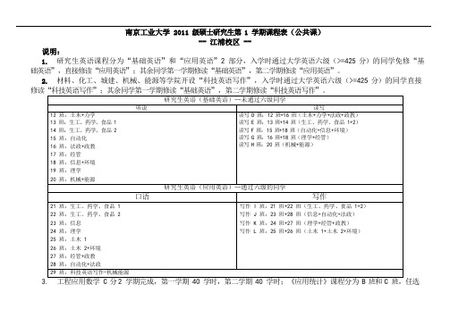 南京工业大学2011级硕士研究生第1学期课程表公共课