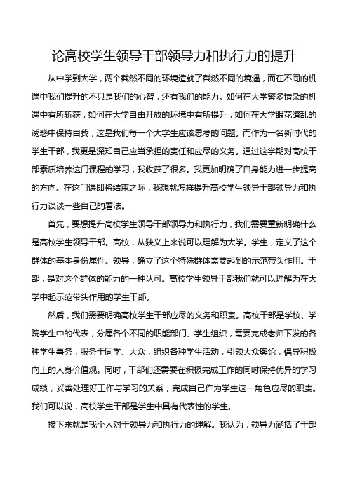 论高校学生领导干部领导力和执行力的提升