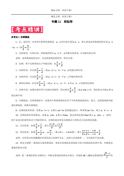 2020年中考数学基础题型提分讲练专题11相似形含解析 