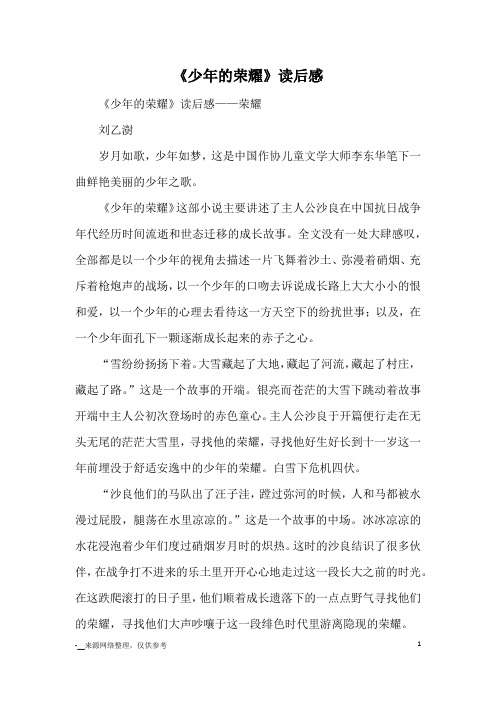 《少年的荣耀》读后感_读后感