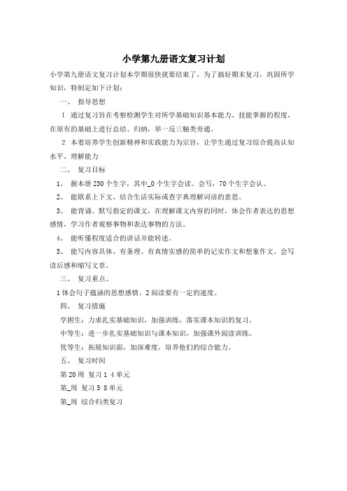 小学第九册语文复习计划