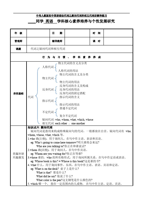 最新中考人教版初中英语语法代词之疑问代词和相互代词讲解和练习