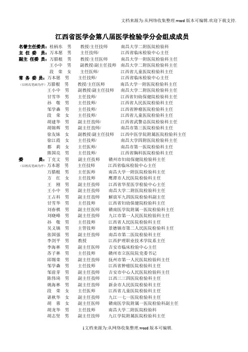 江西医学会第八届医学检验学分会组成成员-江西临床检验中心