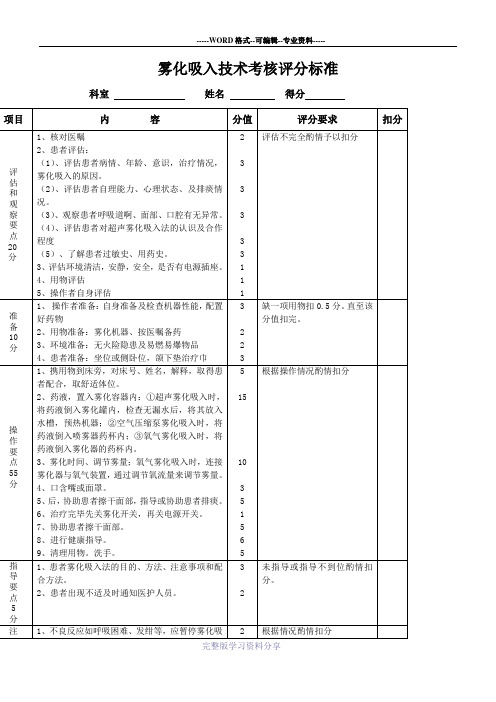 雾化吸入技术评分标准
