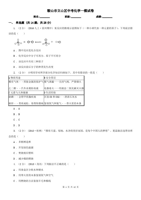 鞍山市立山区中考化学一模试卷