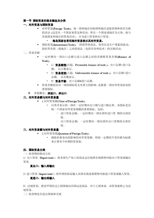 国际贸易的基本概念分类