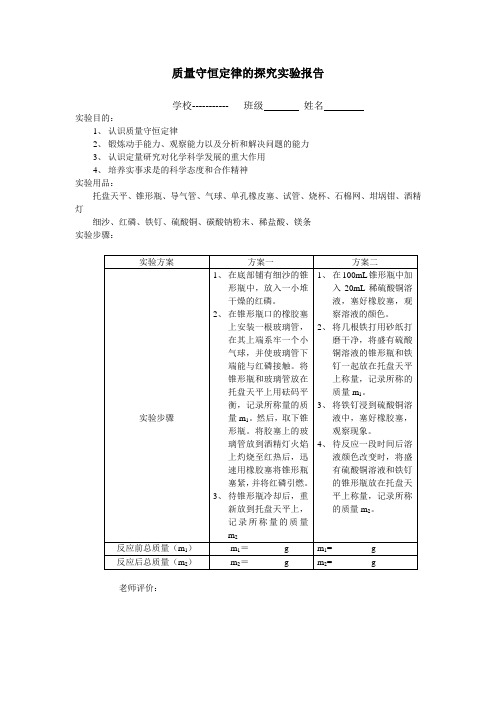 质量守恒定律实验报告