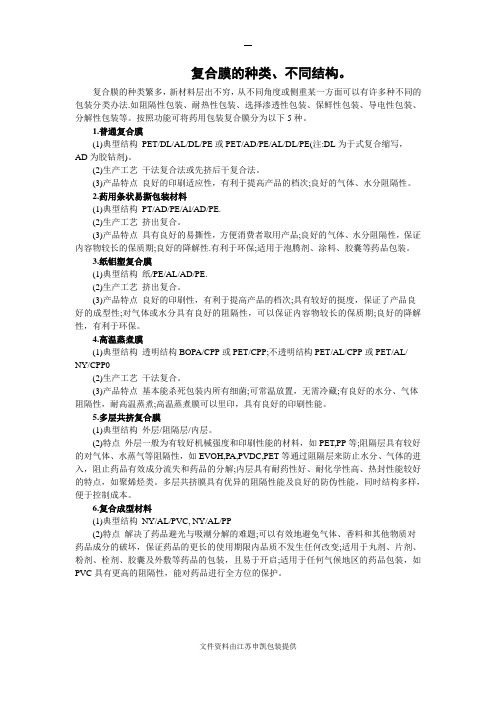 复合膜的种类、不同结构