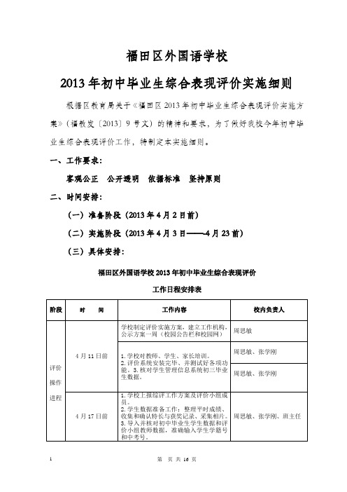 2013年初中毕业生综合表现评价实施细则