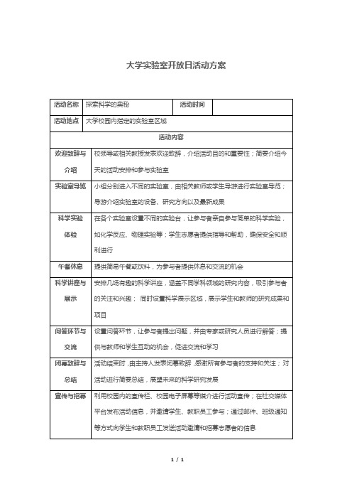 大学实验室开放日活动方案