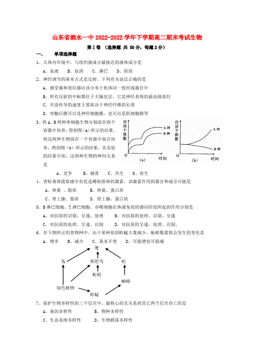 山东省泗水一中10-11学年高二生物下学期期末考试新人教版