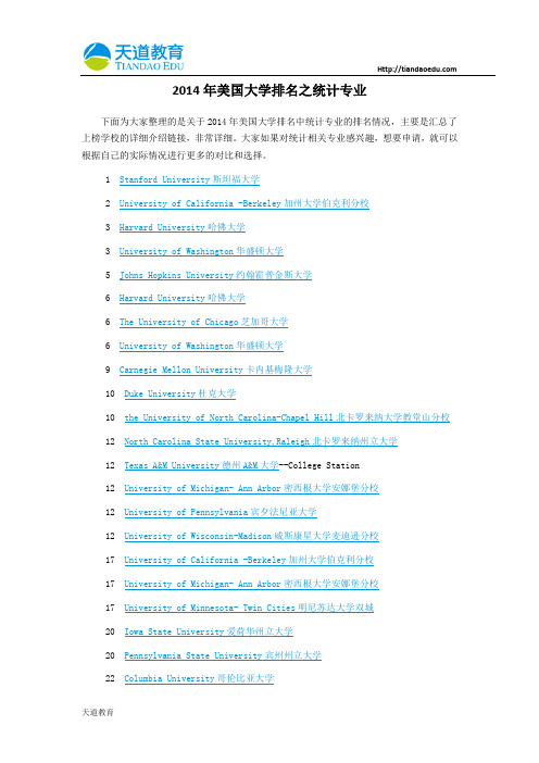 【天道独家】2014年美国大学排名之统计专业
