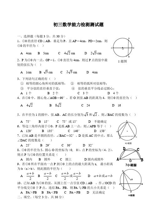 初三数学能力检测测试题