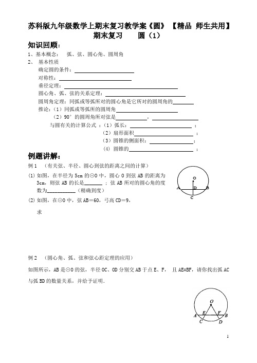 苏科版九年级数学上期末复习教学案《圆》 【精品 师生共用】