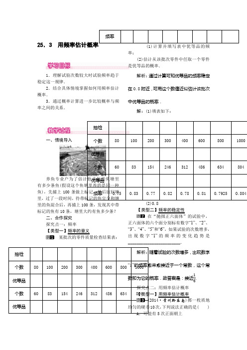 人教版九年级上册数学   25.3  用频率估计概率教案1